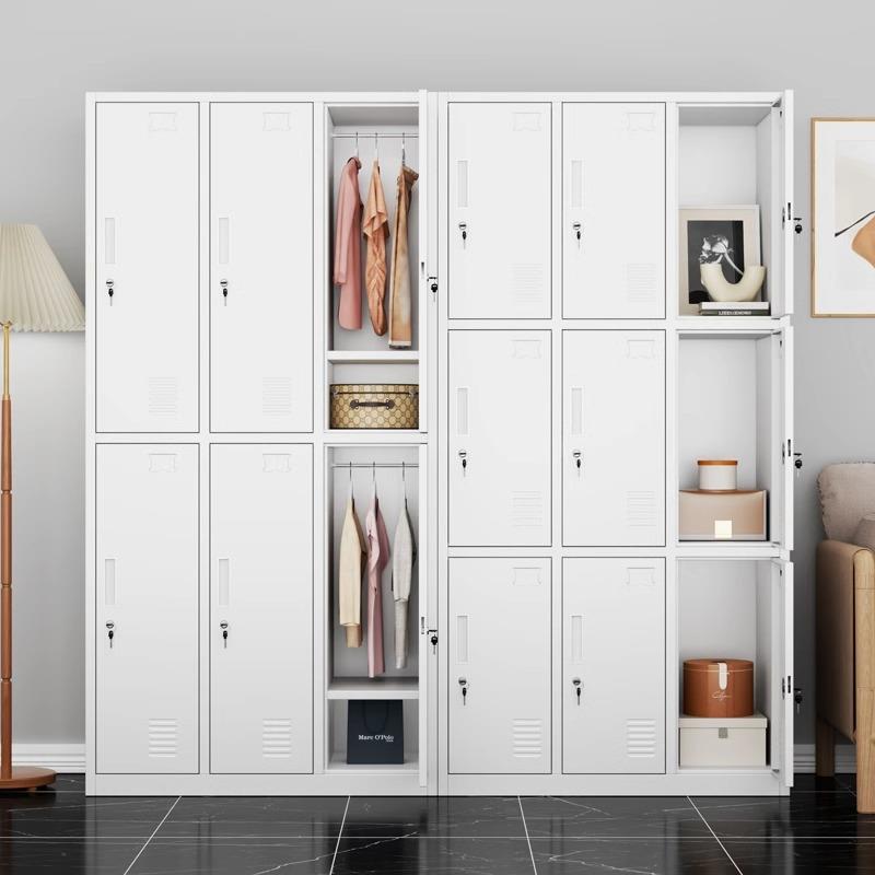 钢制宿舍简易衣柜衣物收纳柜单门更衣柜铁皮柜宿舍带锁员工储物柜