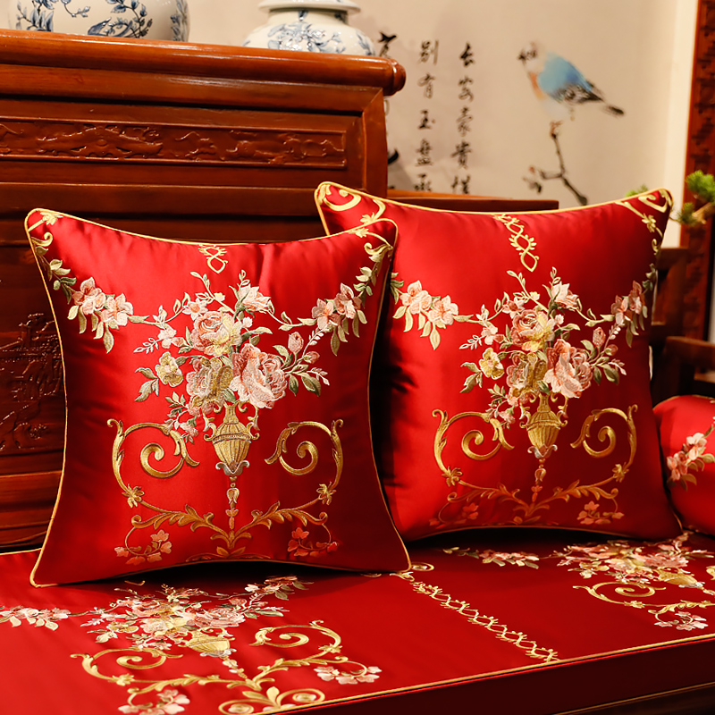 中式绣花抱枕刺h绣沙发靠垫中国风古典靠背套椅子大号含芯腰枕靠