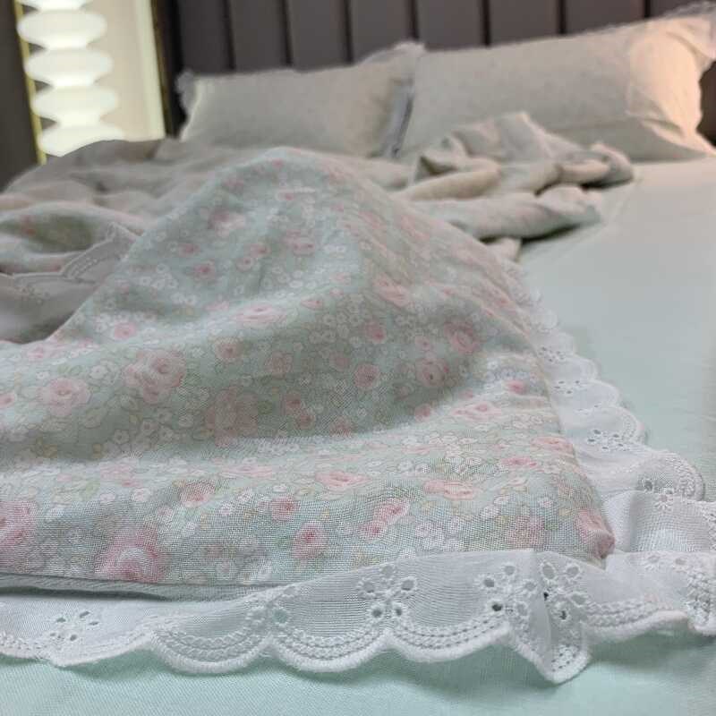 韩式风双层纱A类母婴级小碎花夏被四件套 可机洗U夏凉被纯棉纱布