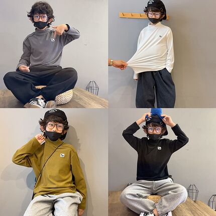 小殷同学自制款男童德绒打底衫秋冬新款高L弹力保暖款儿童长袖T恤