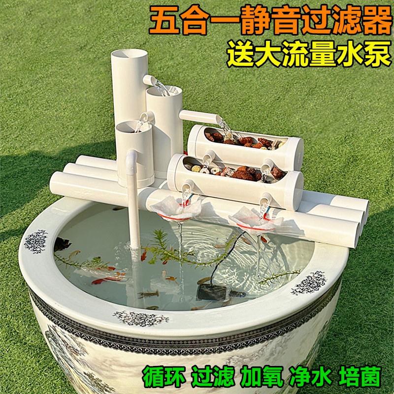 小瓷鱼缸过滤器净水循环多合一免换水系统全自动养鱼池净化加氧泵
