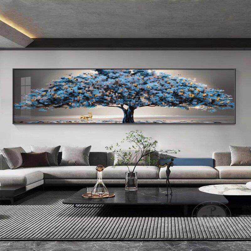 晶瓷镶钻客厅装饰画发财树沙发背景墙壁画麋鹿寓意好卧室床头挂画