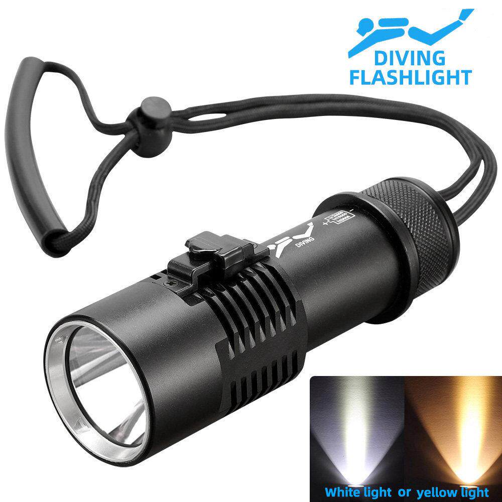 P70潜水手电筒4000流明LED户外50米潜水夜钓黄光26650强光手电筒