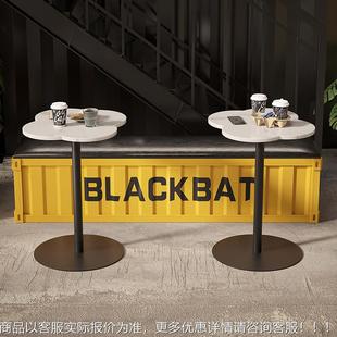 业风沙花朵茶几发边几休闲意岩板花朵客厅小圆家用创工酒桌吧奶茶