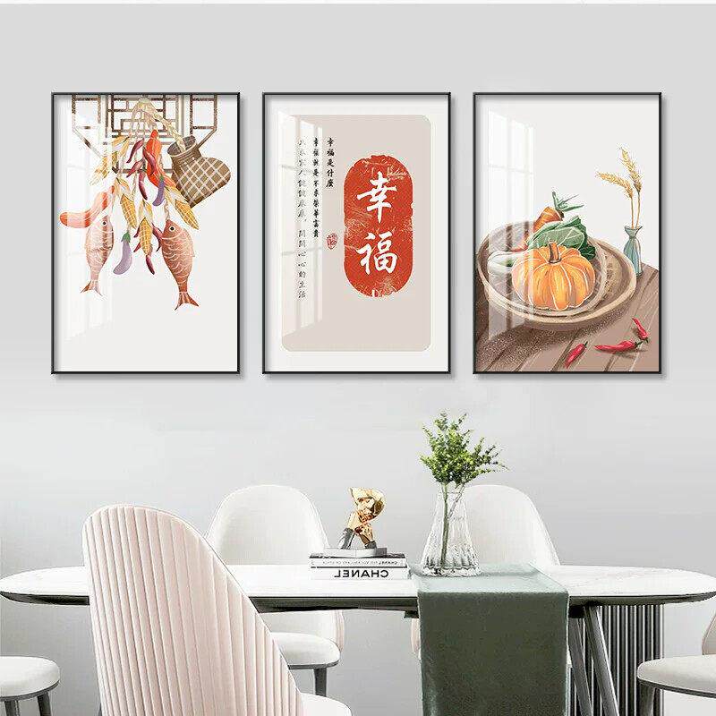 新中式三联餐厅装饰画中国风厨房现代装饰画