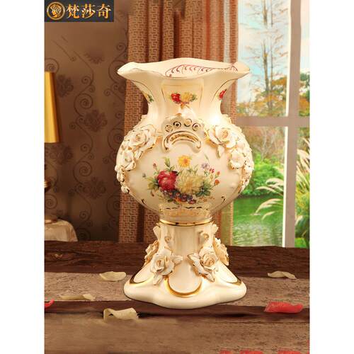 欧式花瓶轻奢瓷器摆件客厅奢华插花高档北欧创意轻奢简约鲜花摆设