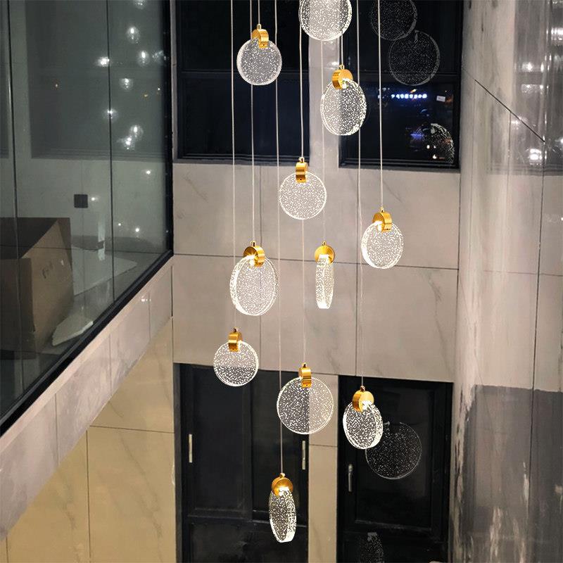 楼梯间长吊灯别墅跃层网红轻奢水晶灯loft公寓挑中空小复式旋转灯