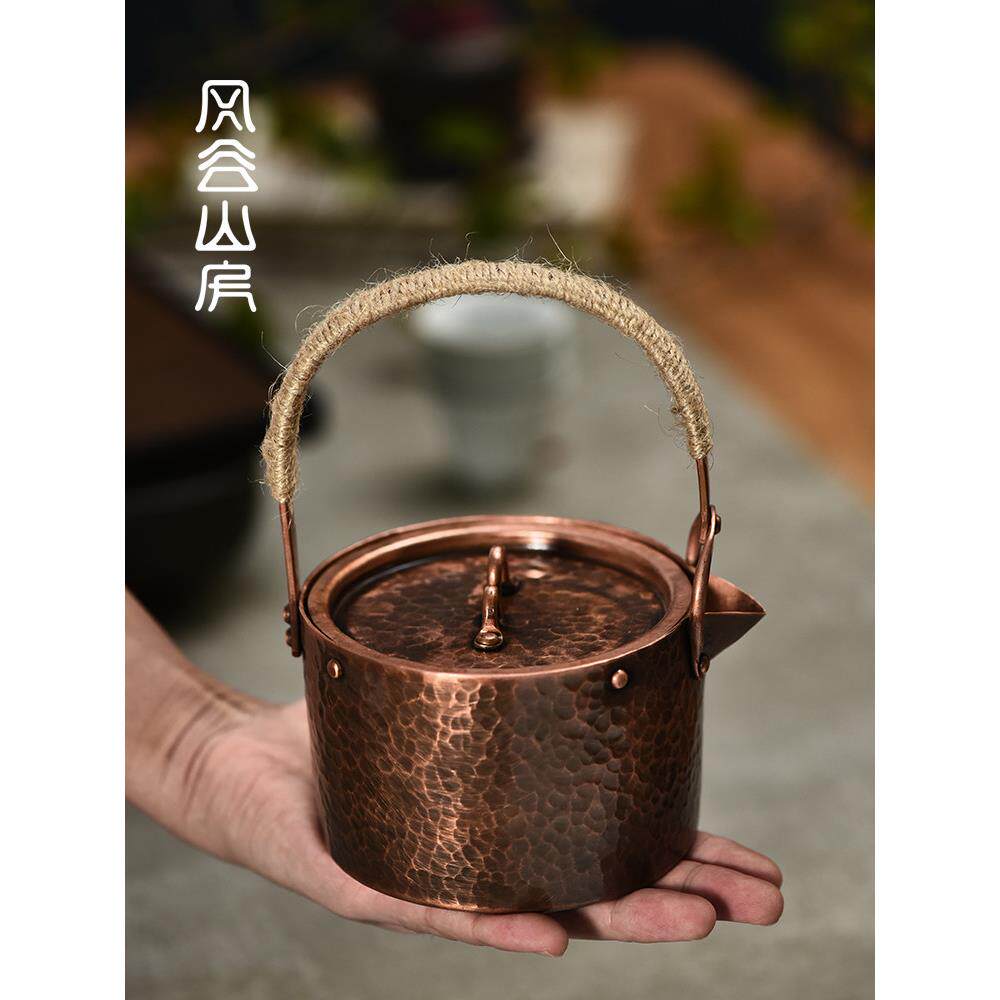 纯手工铜烧水壶中式覆古铜茶壶办公室煮水壶泡茶壶家用围炉煮茶壶