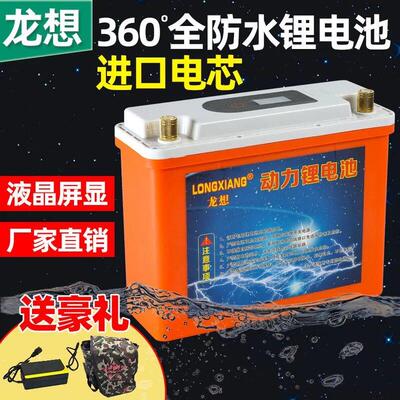 龙想锂电池12v大容量100AH聚合物疝气灯户外防水逆变器动力锂电瓶