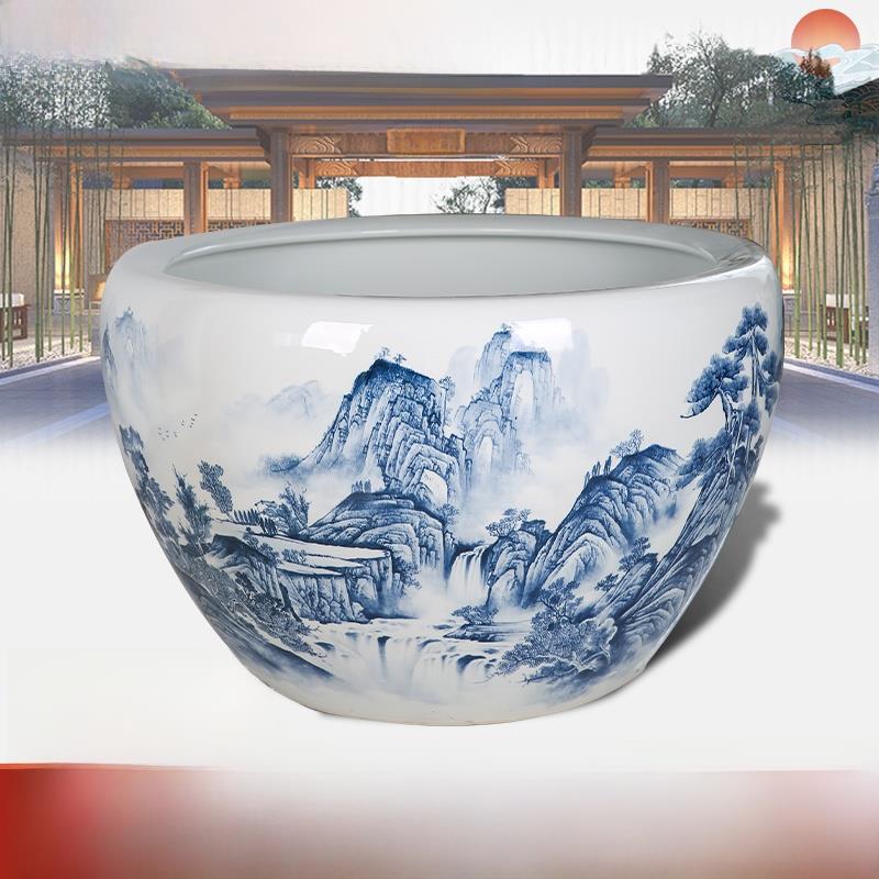 景德镇陶瓷大缸大金鱼缸手绘青花景观缸睡莲荷花花盆大庭院景观