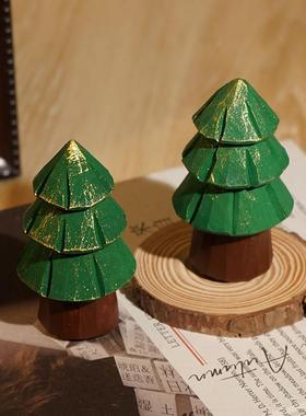 【放青松】金光雪松树手工木雕小摆件桌面装饰氛围道具圣诞节礼物