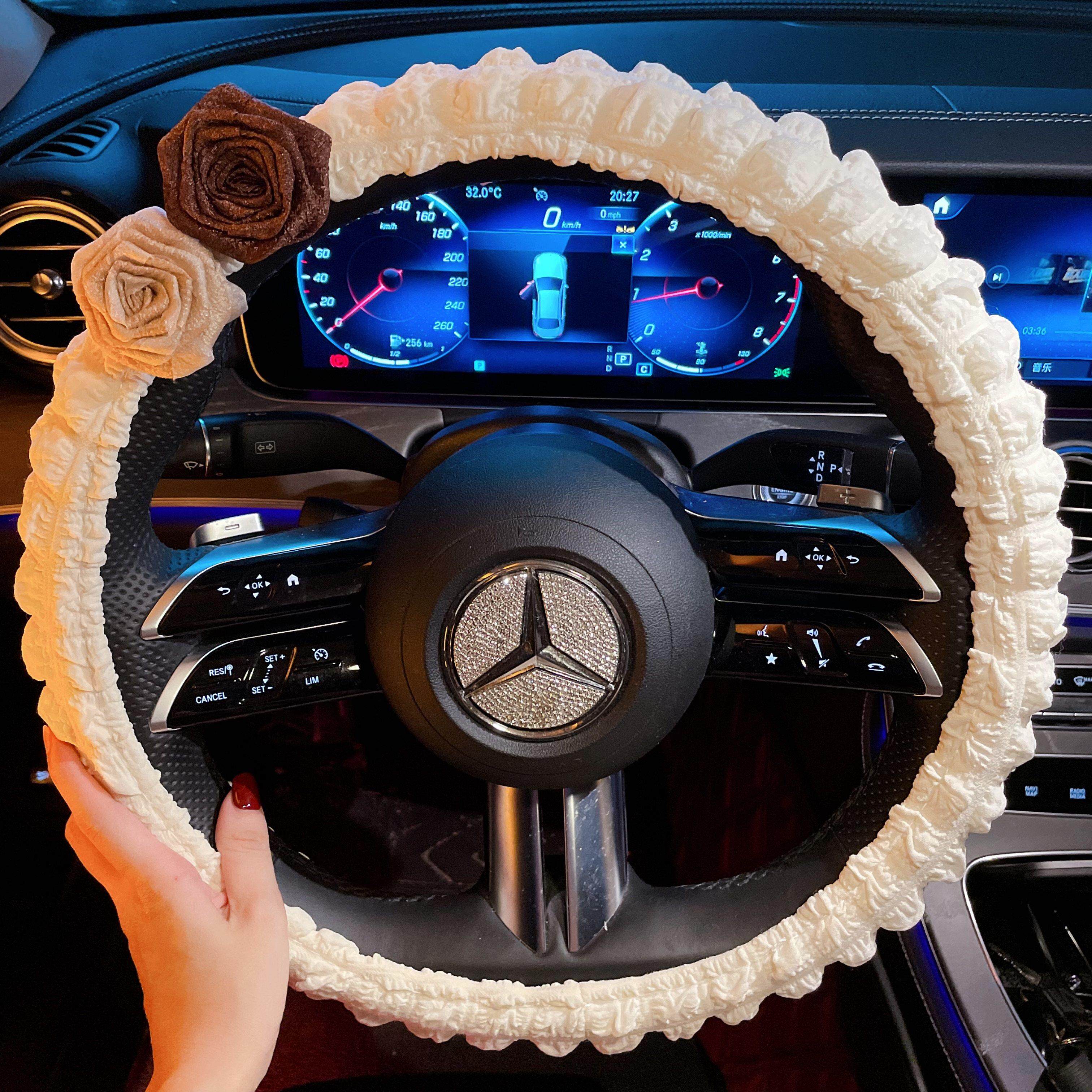 汽车方向盘套高颜值玫瑰花朵女神款夏季冰丝透气耐磨吸汗手把套女