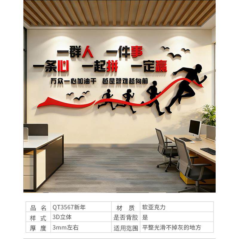 企业文化墙贴办公室氛围布置公司墙面装饰画励志标语进门形象背景