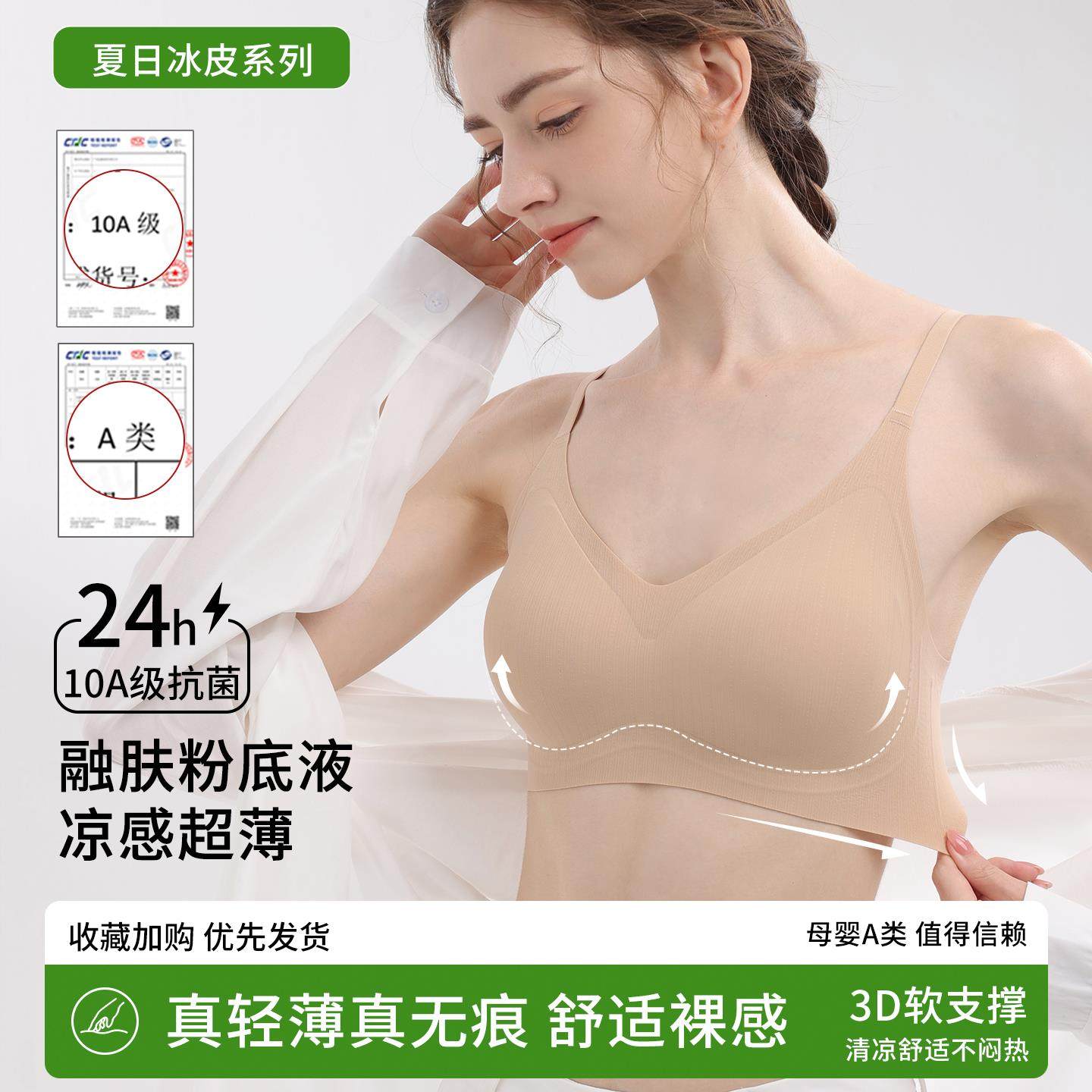 粉底液肉色隐形内衣女小胸聚拢无痕夏季薄款冰丝透气美背果冻文胸