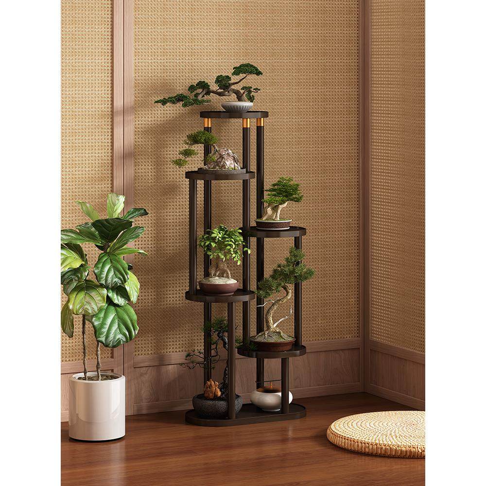 简易博古架花架置物架一体中式复古风客厅阳台落地式盆栽摆放展示
