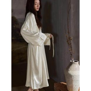 中长浴袍睡衣两件套吊带裙 睡衣冬季 同语晨衣女式 春秋冰丝长袖