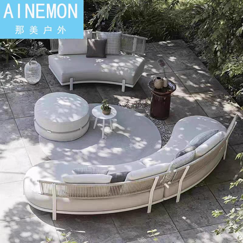 北欧户外沙发藤编庭院花园设计师室外露台别墅圆弧形沙发组合家具