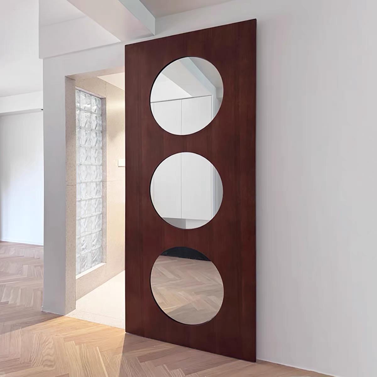 中古风胡桃木色镜子幽灵门洞洞玻璃门客厅隔断移门厨房卫生间门