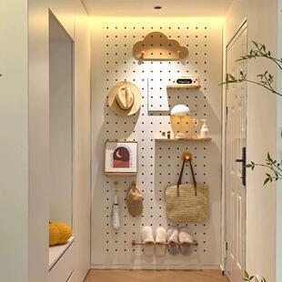实木洞洞板入户玄关置物架定制电表箱遮挡鞋柜上方墙面装饰收纳