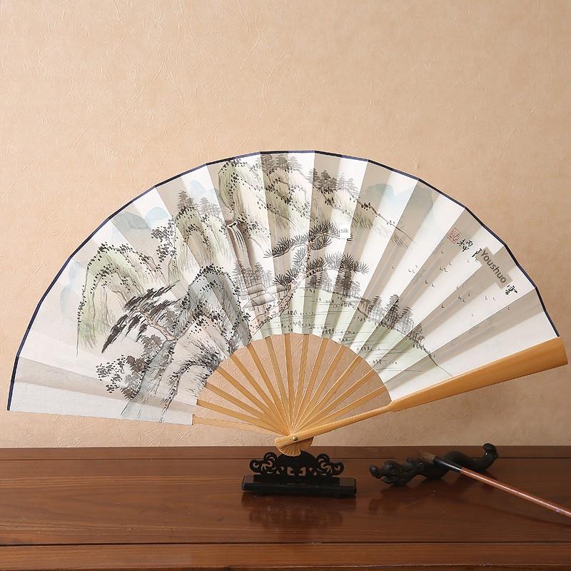 中国风男士折扇10寸手绘白纸扇礼品绘画扇日用工艺古风山水竹扇子