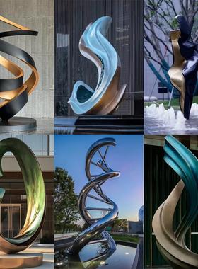 不锈钢飘带雕塑定制镜面发光螺旋异形地标建筑房地产抽象飘带摆件