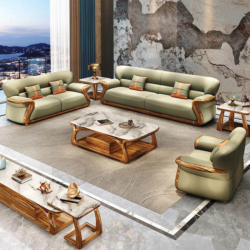 乌金木新中式真皮沙发欧式实木牛皮别墅客厅现代简约大小户型组合