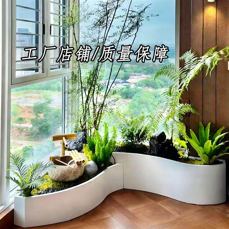 定制阳台花箱庭院不锈钢花坛室内弧形造景花盆成品花槽金属种植箱