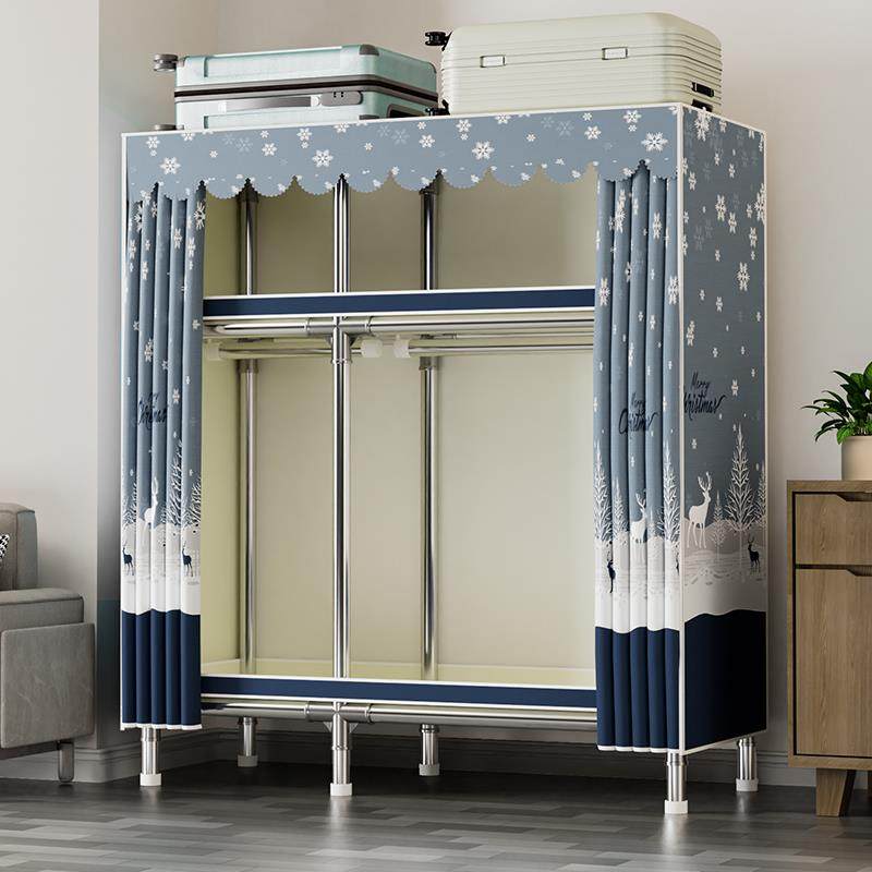 简易衣柜家用卧室结实耐用全钢架加粗加厚组装经济型布衣柜收纳柜