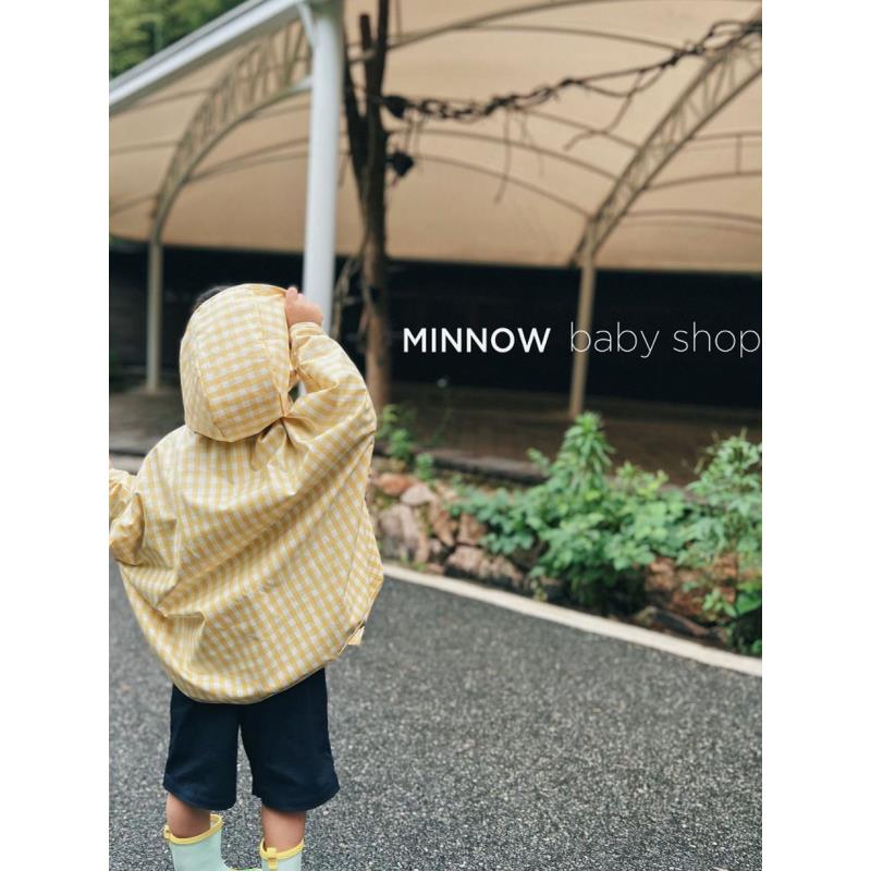 韩国ins新款minnow男女童格子斗篷儿童雨衣时尚宽敞可爱连帽雨披