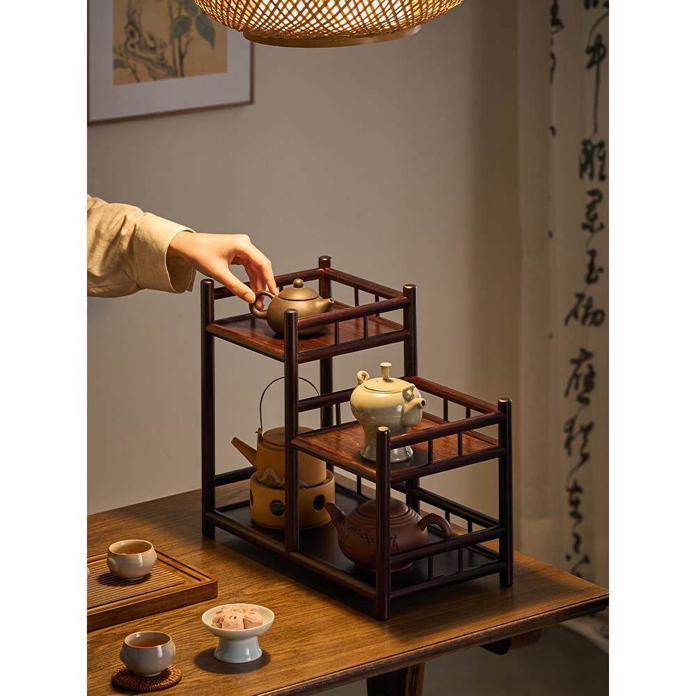 桌面博古架茶具茶杯置物展示柜子新中式实木架子紫砂壶摆件收纳架