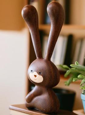 绿色檀香兔子装饰品可爱的创意实木小动物家庭装饰品鼻子按摩设备