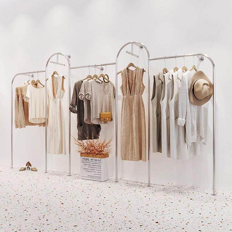 不锈钢服装店展示架上墙女装店童装侧挂衣架壁挂衣服陈列货架正挂