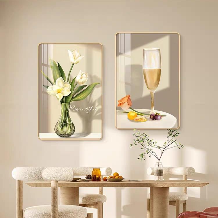 餐厅装饰画现代简约饭厅挂画北欧花卉酒杯歺厅背景墙壁画卧室墙画图片