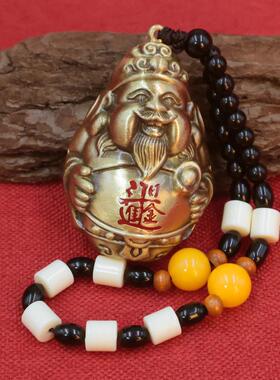 纯黄铜实心财神爷手把件日进斗金随身把玩解压文玩办公室工位摆件