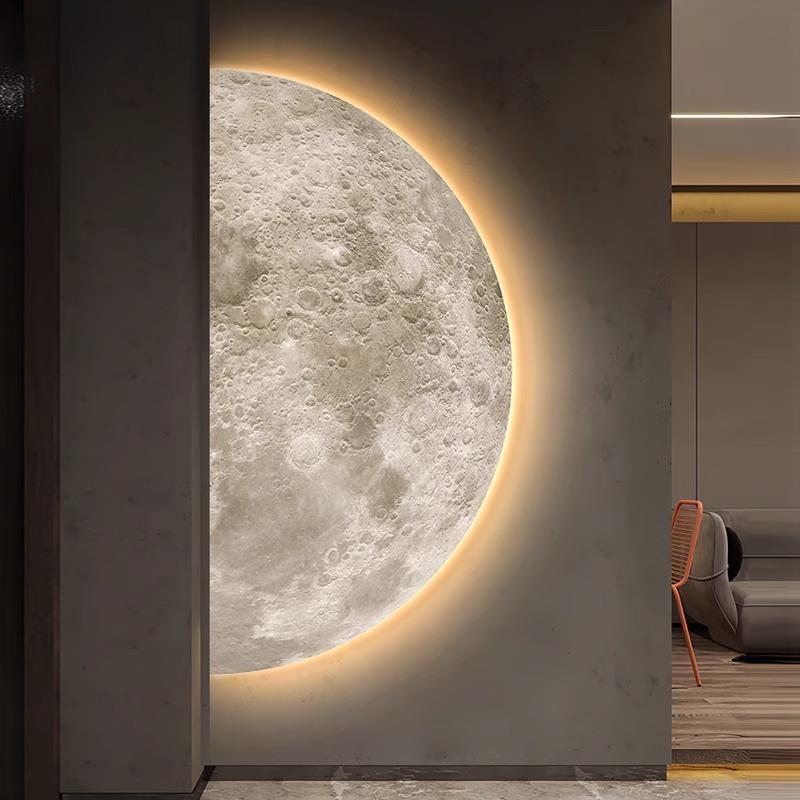 月球LED氛围灯玄关侘寂风装饰画楼梯拐角客厅灯画入户正对门壁灯