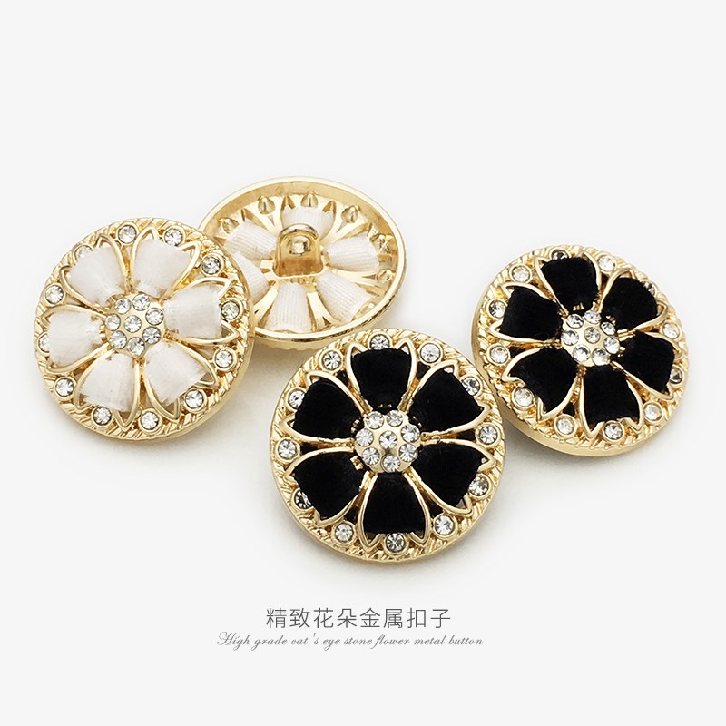 金色花朵镶c钻钮扣金属手工编织穿绳纽扣连衣裙毛衣大衣皮草手缝