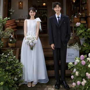 法式 旅拍森系轻婚纱超仙气质领证登记小白裙新娘订婚出门纱礼服裙