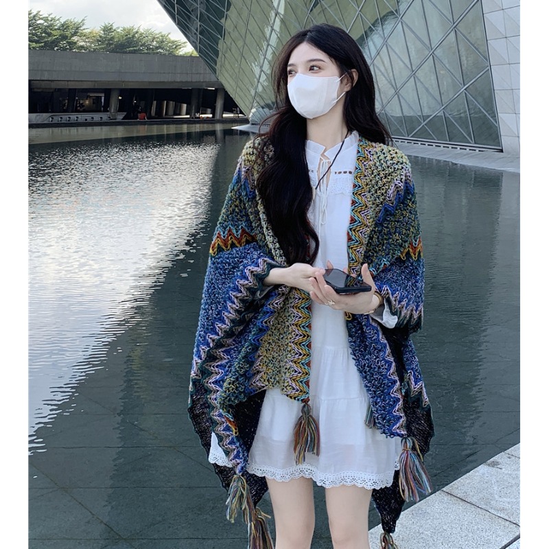 复古202d3新款毯子气质民族风旅游草原披肩毛毯外搭网红斗篷披风