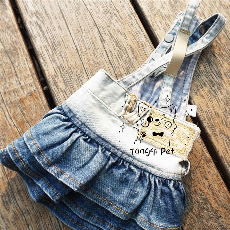 宠物服装厂家宠物l猫狗服装经典时尚重工水洗牛仔渐变背带裙泰迪