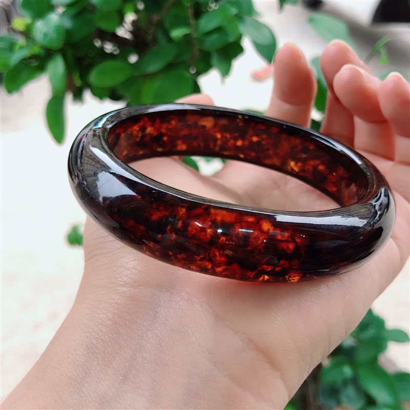 L523 血珀手镯手串轮胎镯增珀飘花手I镯宽版正装增珀手镯女款饰品