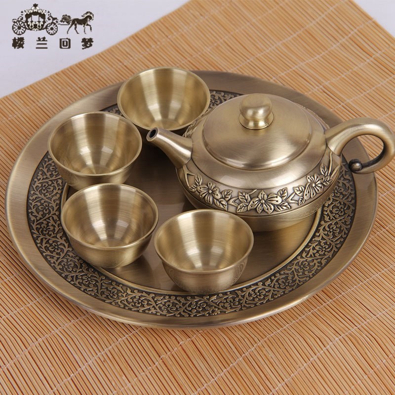 茶具 茶壶 铜质茶壶 茶具 金属茶具 礼H品 礼物 花纹随机 茶具 铜