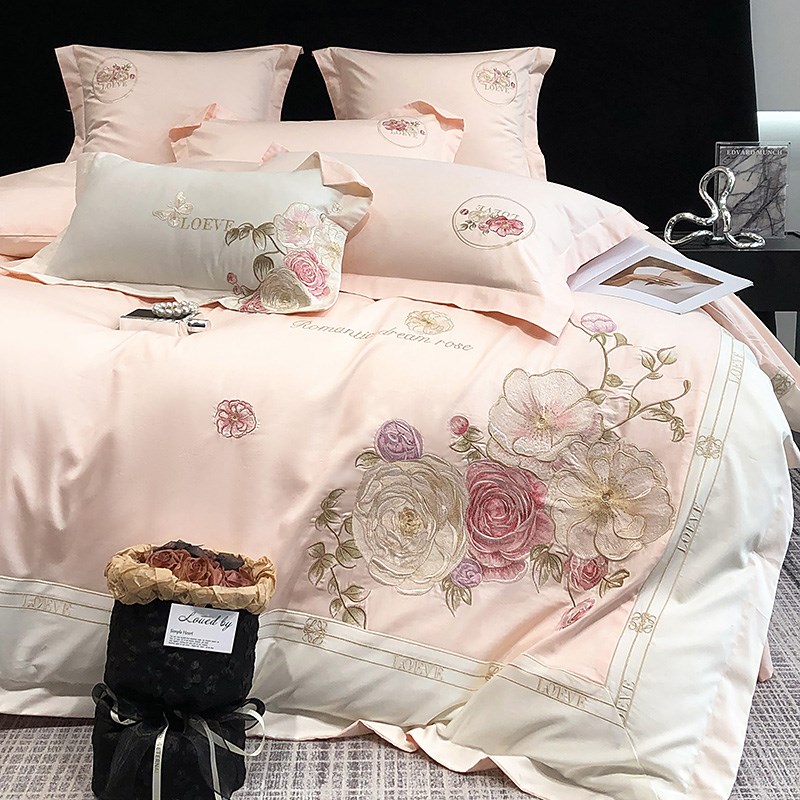 A类高端200支高精密长绒棉四件套全棉纯棉刺绣被罩套床笠柔软床品