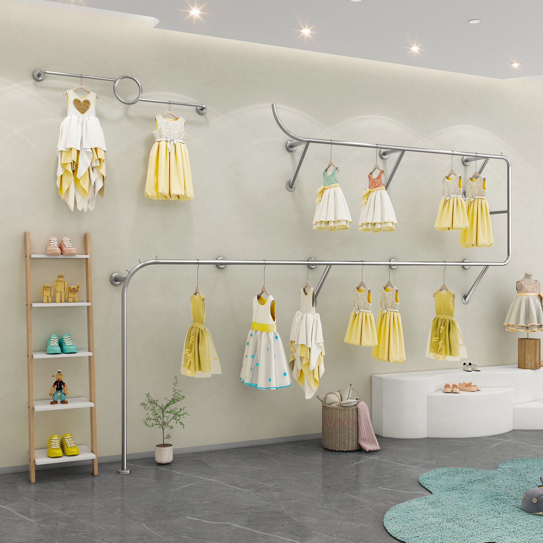 服装店简约童装店男女装货架不锈钢展示架陈列架落地式不锈钢上墙