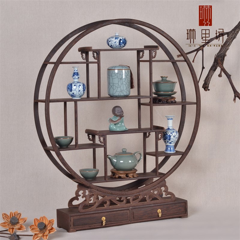 鸡翅木小c博古架紫砂茶壶架子红木中式仿古多宝阁置物架实木展示