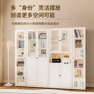 家用钢制书柜带玻璃门防尘书架铁艺落地置物架收纳架储物柜展示柜