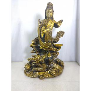 饰供奉铜像 纯铜复古观音站像祥龙观音送子观音站莲花摆件家居装