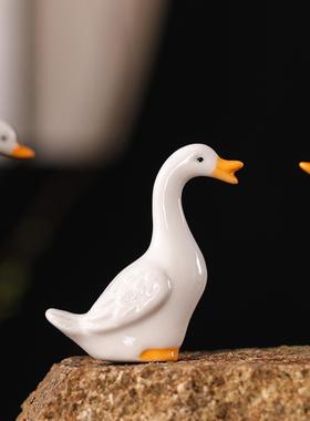 陶瓷仿真鸭子摆件鱼缸庭院盆景造景可爱小鸭创意趣味微景观装饰品