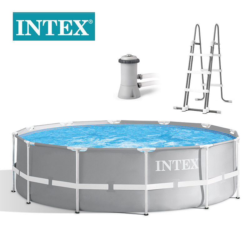 INTEX26716户外游泳池10尺灰色圆形管架水池套装儿童戏水池