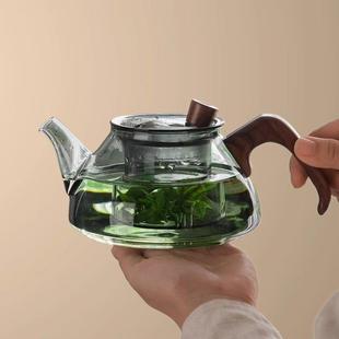 家用高硼硅耐高温沏茶壶内置滤胆茶水分离泡茶壶木把防烫功夫茶壶