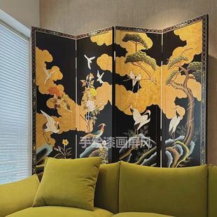手绘金箔漆画移动折叠隔断屏风实木边框沙发背景墙 热卖